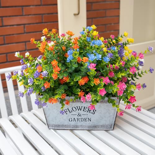 Fall Artificial Flowers for Outdoors, 12 Bundles UV Resistant Fall Flowers Outdoor, Not-Fading Plastic Faux Fall Flowers for Outdoor Planters for Home Garden Porch Yard Decor, Mixed Color - color: Orange+purple+pink+blue+white+yellow