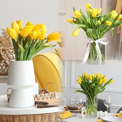 Sggvecsy 15 Pcs Fake Tulips Artificial Flowers Real Touch PU Faux Flowers Tulip Stems for Wedding Spring Bouquet Floral Arrangement Home Party Office Decorations for Mother's Day (Yellow) - color: Yellow, size: 15 Pcs