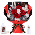 Lewondr Flower for Delivery, Preserved Flowers Bouquet, Red Rose Bouquet with Gift Box, Real Long-Lasting Forever Birthday Flowers Gifts for Wife Girlfriend Mothers Day Anniversary Proposal, White-Red - color: White-Red