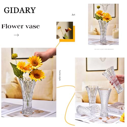 Glass Vase for Flowers Modern Vases Home Decor Unique Flower Vases for Bouquet 7.7in Centerpiece,Decor Room,Living Room,Library,Office - color: Crystal-3