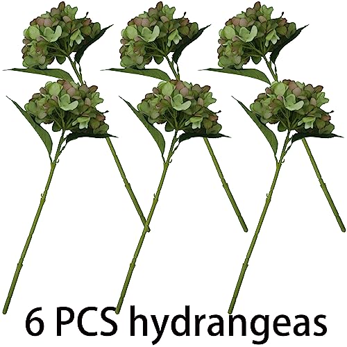 Green Hydrangea Artificial Flowers,6 Pcs Faux Green Hydrangea Flowers, Artificial Hydrangeas Flowers with Stems,Fake Hydrangea Flowers, Hydrangea Silk Flowers (6, Green) - color: Green