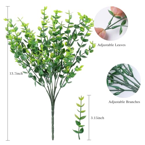 AmyHomie 20 Bundles Green Artificial Plants for Outdoor Spring Summer Decor UV Resistant Faux Wheat Grass Greenery Shrubs Eucalyptus Fake Plastic Plants Garden Porch Window Box Decorating - color: Green-eucalyptus, size: 20