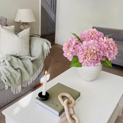 JINWOE Light Pink Real Touch Artificial Hydrangeas, 4PCS 21" Latex Lifelike Hydrangea Artificial Flowers for Decoration, Faux Vintage Silk Fake Flowers for Centerpieces Tables Party Outdoor Home - color: Light Pink