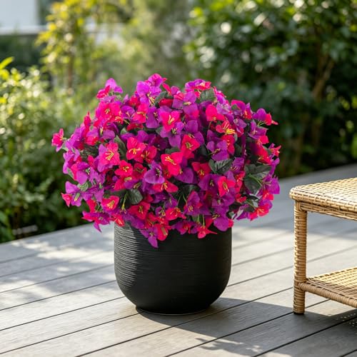 INXUGAO Artificial Flowers Faux Plants for Outdoors Spring Summer Decor, 6 Bundles Fake Bougainvillea Silk Flowers UV Resistant Realistic for Outside Planter Porch Patio Garden Home (Purple Fuchsia) - color: Purple Fuchsia-b