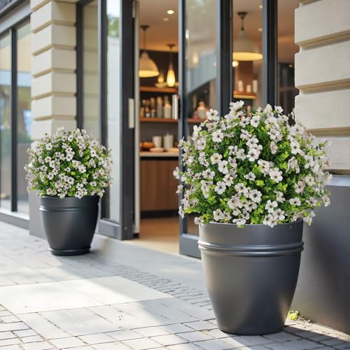 24" Artificial Potted Plants Outdoor Set of 2, UV Resistant Faux White Daisy Mums Flowers with Eucalyptus, Decorative Plants in Pots for Front Porch, Patio & Entryway - color: White, size: 24in Daisy Eucalyptus