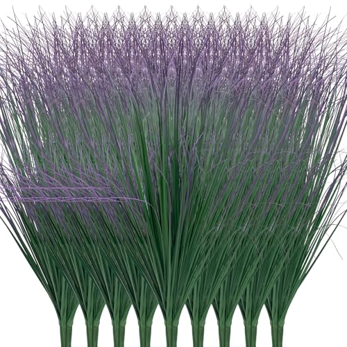 36Pcs Artificial Grass Plants, Faux Shrubs Wheat Grass, Artificial Tall Grass Fake Plants for Outdoor Decor,Artificial Greenery Stems Weed for Room Indoor Home Decor（Green Purple Tail） - color: Green Purple Tail, size: 36Pcs