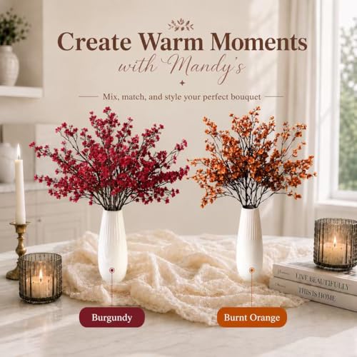 Mandy's 6 Bundles Artificial Burgundy Baby’s Breath Flowers | 18.5 Inch Silk Gypsophila European Style Modern Home Decor Centerpiece Neutral Wedding Flower Arrangements - color: Burgundy