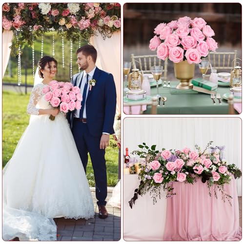 Ouddy Decor 20 Pcs Pink Roses Artificial Silk Flowers Fake Roses Bouquet with Long Stems for Mother's Day Decor Wedding Home Party Table Centerpieces Bridal Bouquet DIY Floral Arrangment, Pink - color: Pink, size: 20 Packs