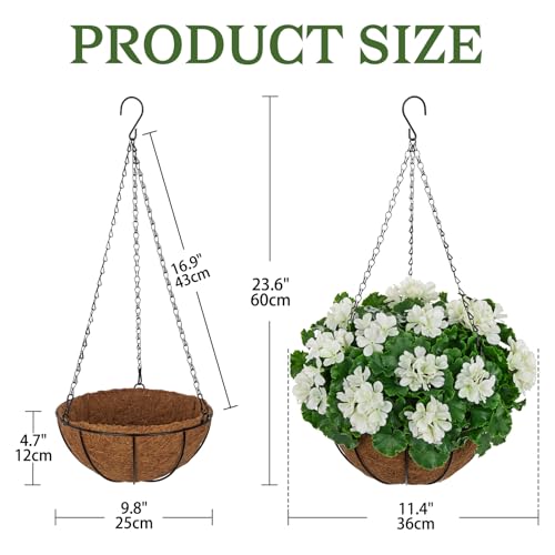 Artificial Geraniums for Outdoors with Hanging Basket, UV Resistant Realistic Artificial Geranium Outdoor Hanging Flowers Spring Porch Home Patio Balcony Yard Decoration, White - color: White, size: Medium