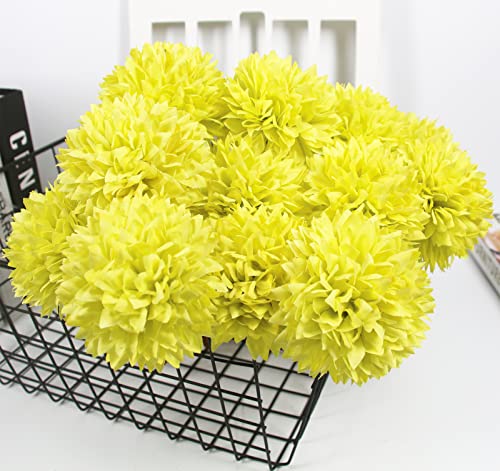 Tinsow 12 Pcs Artificial Flowers Faux Ball Chrysanthemum Bouquet Flowers Bridal Wedding Bouquet for Home Garden Party Wedding Decoration (12, Lemon Yellow) - color: Lemon Yellow