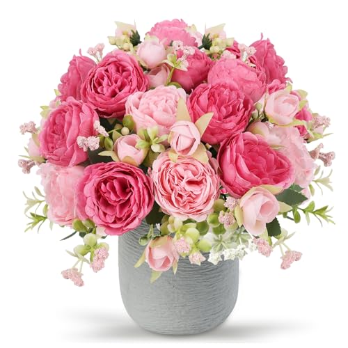 Artificial Peonies Silk Flowers, Pink Faux Peony Bouquet 2 Bundles Florals Arrangements Decor for Farmhouse Home Boho Wedding Table Centerpiece, Fake Plastic Flower Bulk for Vase Decoration (Mix Pink) - color: Mix Pink, size: 2PCS