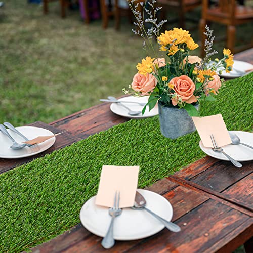 GLOBREEN Artificial Grass Table Runner 60 Inches - Green Fake Grass Football Golf Party Easter Decor Table Centerpiece for Birthday Wedding Alice in Wonderland - size: 12" x 60"/1PCS