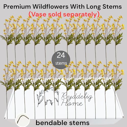 24pcs Faux Yellow Spring flowers With Stems, 23" Realistic Wildflowers Artificial Long Floral for Home Office Decor, Spring Table Centerpiece, Yellow Flowers Arrangements, Modern Farmhouse Decor - color: Yellow Wild