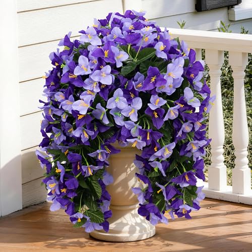 Artificial Bougainvillea Hanging Flowers Plants - 2 PCS faux Bougainvillea artificial flowers with Long Trailing Vines for Outdoor Decoration, Perfect for Porch, Garden (Purple & Light Purple Mix) - color: Purple & Light Purple Mix