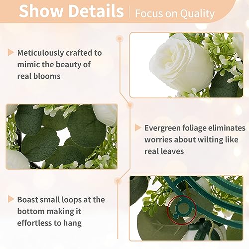 NUPTIO Flower Candle Rings for Centerpieces: 13.4 Inch Artificial Rose Wreath for Wedding Party Christmas Decorations - White Wreaths for Spring Summer Front Door Porch Table Decor 6 Pcs - color: White, size: Dia 13.4"-6pcs