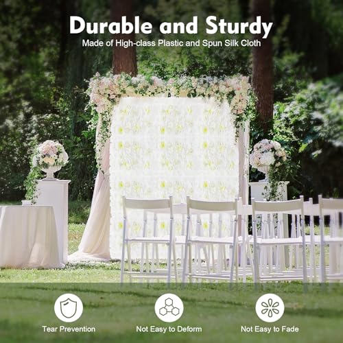 Artificial Flower Wall Panels, Silk Wedding Flower Wall Backdrop Panel, 3D Floral Panel Artificial Floral Wall Mat Flower Screen for Photo Party Wedding Wall Background Decor (12PCS White) - color: 12pcs White