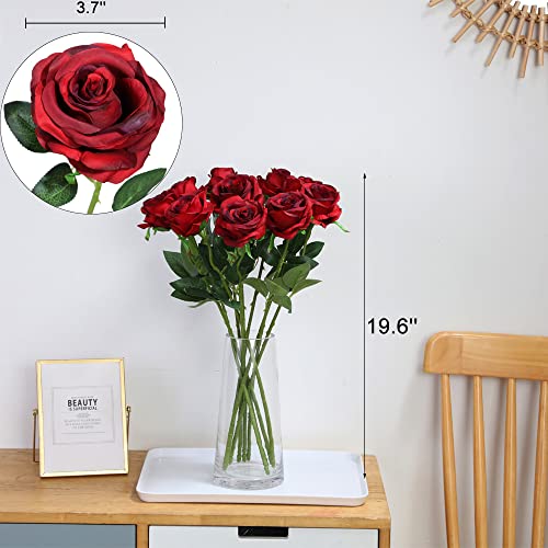 Nubry Artificial Silk Rose Flower, Mothers Day Rose Gifts for Mom, Bouquet Lifelike Fake Flowers for Wedding Home Party Decoration Event Gift 10pcs (Burgundy) - color: Gradient Wine Red