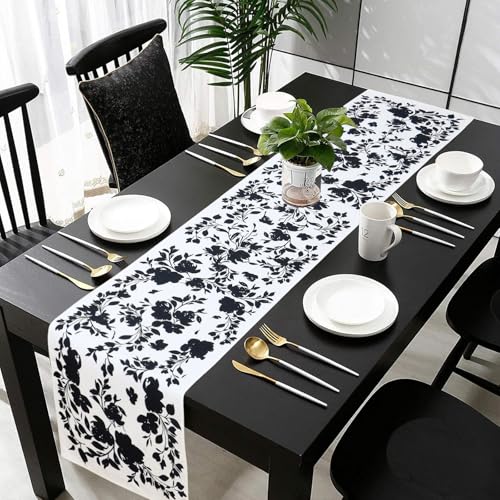 Betylifoy Black Rose Printed Table Runner Watercolor Floral Table Runner Rustic Table Runners for Kitchen Dining Table Decoration for Home Party Decor (Black Rose, 13x90inch) - color: Black Rose, size: 13x90inch