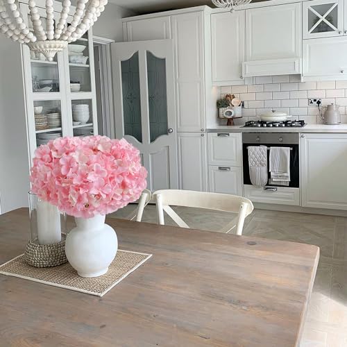JINWOE Light Pink Flowers Silk Artificial Hydrangeas, 5Pcs 20Inch Lifelike Large Flowers with Stems, Full Artificial Flowers for Wedding Bouquet Table Centerpieces Spring Home - color: Light Pink