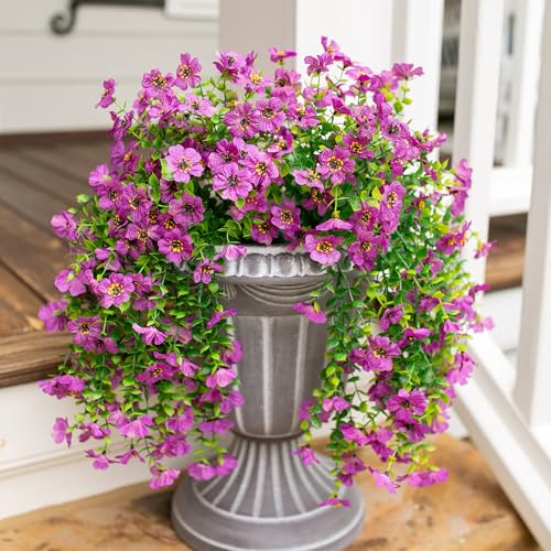 HyeFlora Artificial Flowers for Outdoors Garland Decoration, 2Pcs Purple Fake Hanging Flowers, UV & Fading Resistant, Faux Decor for Home Porch Patio Balcony Planter Yard - color: Purple