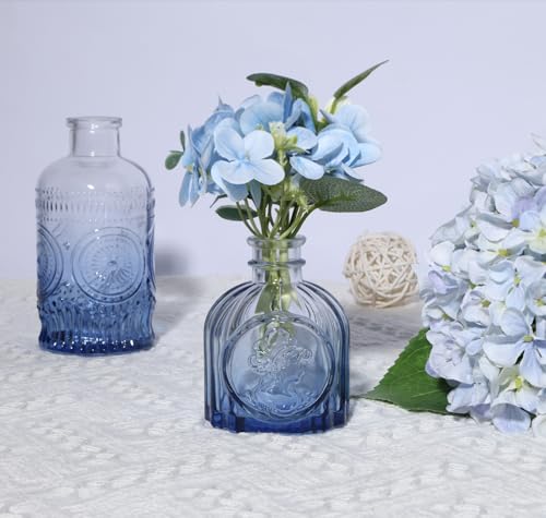 5pcs Blue Glass Bud Vase Set, Small Flower Vases for Centerpieces in Bulk, Mini Vintage Vase for Home, Wedding, Table Decor - color: Blue, size: 5pcs