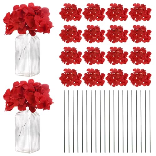 M METERXITY 66-Pack Silk Hydrangea Flowers, Artificial Flowers Heads with 66pcs Stems, Full Hydrangea Flowers for Home Decor/Wedding/Christmas/DIY/Party/Garden [Red] - color: Red