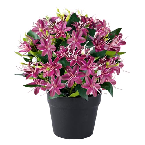 14'' Artificial Plants Fake Lily Flowers in Pot for Home Garden Indoor Outdoor Spring Summer Decorations (Red) - color: Red