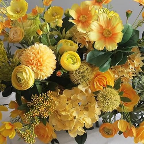 FagusHome Silk Hydrangea Heads 36 Pcs Artificial Flowers Heads and 3 Dozens Stems Fake Hydrangea Flowers with Stems for Home Wedding Decor (Yellow) - color: Yellow