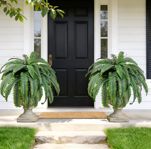 2pcs 45in Artificial Boston Fake Ferns Large, UV Resistant Artificial Plants Outdoor, 55 Blades Weatherproof Fake Plants Outdoor Indoor for Garden Porch Patio Home Decor - color: 45in Bosten Ferns, size: 2Pcs