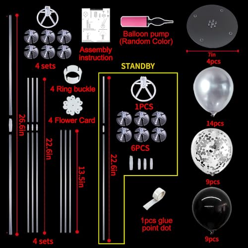 TONIFUL 4 Set Black and Silver Balloon Centerpiece for Table, Balloon Stand Kit for Birthday, Anniversary, Wedding, Halloween and Black Silver Party Decorations,2026 Graduation Decorations,Retirement - color: Black Silver