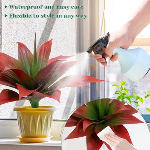 2 Pack 16 Inch Artificial Agave Plant - Large Faux Succulent Steams for Indoor Outdoor Decorating, UV Resistant Realistic Tropical Greenery for Garden Front Porch Aesthetic Decor - 18 Leaves, Red - color: Red, size: 16"- 2pcs