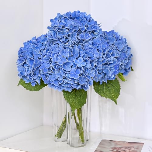 MARTINE MALL 4Pcs 21in Hydrangea Artificial Flowers, Latex Real Touch Hydrangeas Lifelike Large Hydrangea Flowers for Home Decor Party Arrangements Wedding Bouquets Centerpieces (Dark Blue) - color: Dark Blue, size: 4Pcs