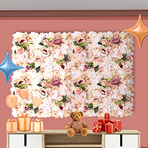 Flower Wall Panels Set, 6 Pcs Fake Rose Peony Flower Leaves Wall Mat - 24" X 16" (Pink, Yellow) - color: 6 Pcs Pink, Yellow