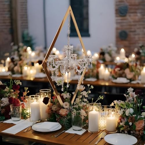 45" Gold Wedding Candelabra Set of 4 | Tall Crystal-Accent Centerpieces with Acrylic Diamond Drops for Reception Tables, Party Decor, Elegant Dining & Events - color: Gold, size: 4PCS