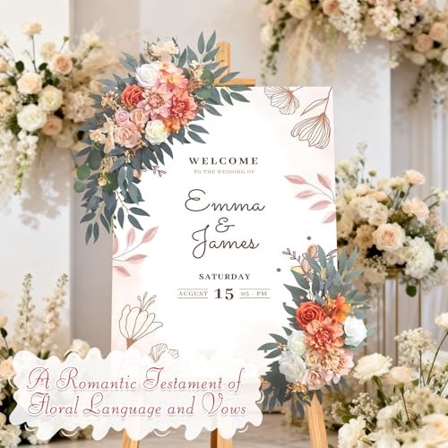 Wedding Arch Flowers (2-Pack), Artificial Dusty Rose Floral Arch Decorations for Weddings Ideal for wedding welcome signage Decorations , banquet backdrop arrangements, and bridal parties (Orange) - color: Orange