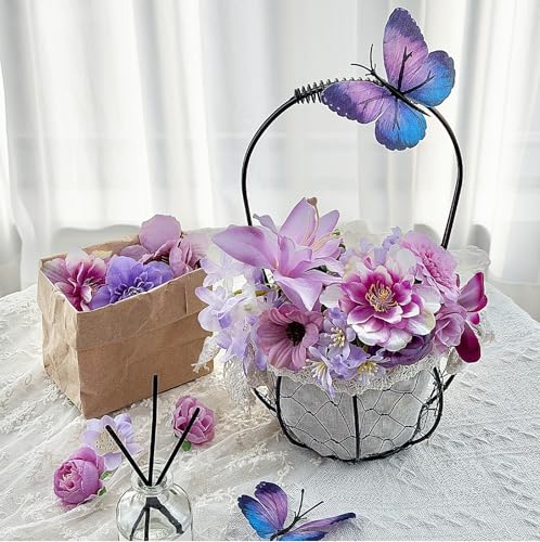 Artificial Flowers Heads Purple Silk Faux Flower Heads Fake Roses Peonies Lily Daisy Flowers Bulk for DIY Craft Cake Wedding Party Bridal Baby Shower Graduation Cap Table Home Decoration - color: Purple