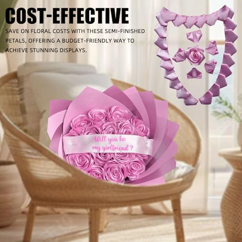 300Pcs Premade Satin Ribbon Rose Petals Half-Finished for Eternal Rose DIY Ramos Forever Flowers Bouquets Everlasting Floral,for Wedding,Anniversary,Birthday (300 Pcs Rose Pink) - color: 300 Pcs Rose Pink