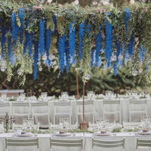 Wisteria Hanging Flowers, 24 Pack Artificial Wisteria Vines Fake Garland Silk Flower String for Wedding Party Garden Outdoor Greenery Home Wall Decoration (24pcs Royal Blue) - color: 24pcs Royal Blue
