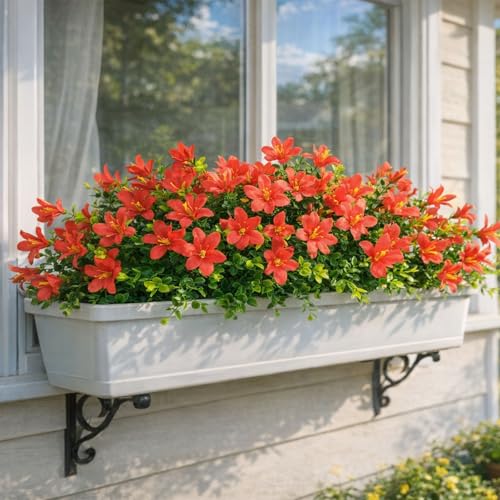 8 Bundles Artificial Flowers, Fake Lilies Silk Flower Plants with 21 Heads per Bouquet for Indoor/Outdoor Wedding Home Vases Floral Arrangements Decor, Red - color: Red