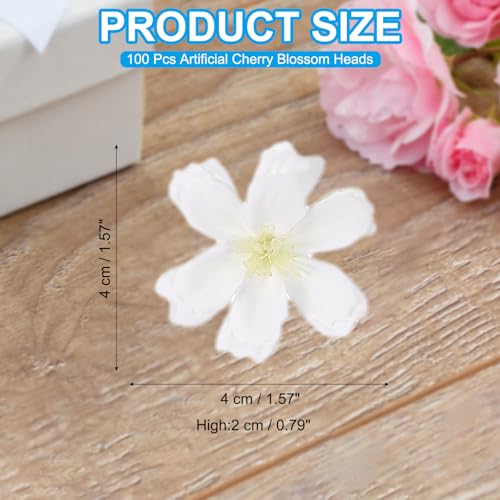 PATIKIL 100 Pcs Fake Silk Flower Heads, 1.6 Inch Artificial Cherry Blossom Faux Flower Heads for DIY Craft Wedding Party Home Wreath Decoration, White - color: White