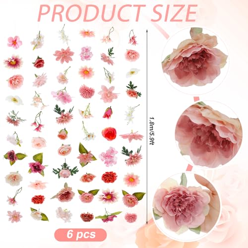 Suncalla 6 Pcs 35.46 ft Flower Garlands Backdrop Garden Party Decoration Artificial Wildflower Vines Fake Flower Vines Faux Silk for Wedding Bridal Wall Arch(Classic,Pink) - color: Pink