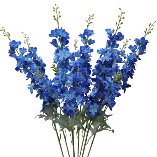 Royal Blue Delphinium Artificial Flowers, 8PCS Long Stem Blue Flowers for Tall Vase 33.5" Faux Larkspur Fake Flowers for Floral Arrangement Wedding Centerpieces Home Table Decor - color: Royal Blue