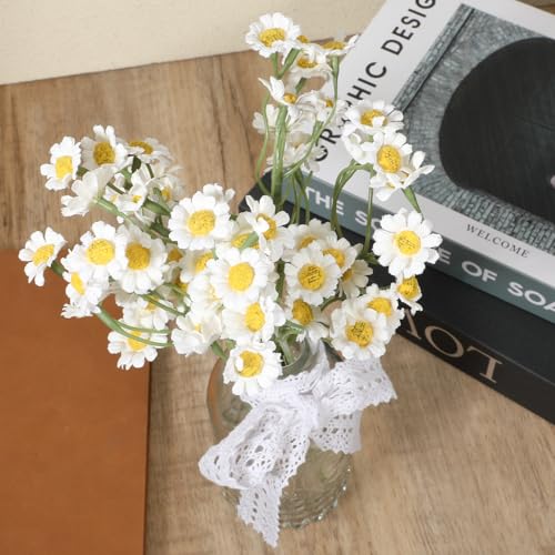 KALIONE 6Pcs Small White Daisy Flowers Artificial, 10 Inch Artificial Daisy Flowers, Vase Centerpiece Table Decorations, Fake Daisies, Wildflower Spring Flower for Wedding Party Decor