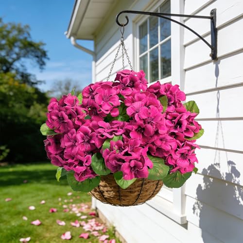 Roberly 6 Pcs Artificial Flowers for Outdoors, Fuchsia Fake Geranium Flowers UV Resistant Realistic Silk Faux Plants for Spring Summer Front Door Yard Window Box Indoor Home Decor - color: Fuchsia