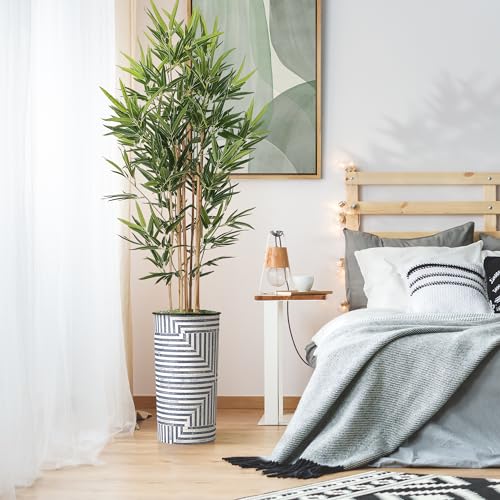 Artificial Tree in Modern Geometric Pattern Planter, Fake Bamboo Silk TRE for Indoor and Outdoor Home Decoration - 70" Overall Tall (Plant Pot Plus Tree) - style: Bamboo