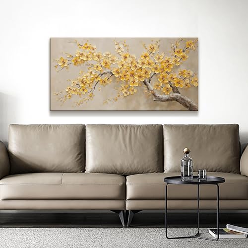 Modern Tree Of Life Wall Art Golden Yellow Flowers Wall Art Decor Canvas Prints Wall Pictures For Living Room Kitchen Bedroom Bathroom Office Apartment Decor 20x40 Inch - color: Yellow, size: 40"L x 20"W