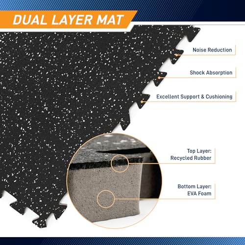 Marcy EVA Foam Interlocking Flooring Mat High Density Non-Slip Tiles for Fitness Equipment, Workout Cushion and Floor Protection - color: Multi - 0.75 Inch - Rubber Top 6 Tiles (24 Sq Ft)