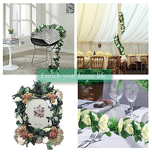 4 Pack Artificial Rose Vine Garland Fake Roses Flowers Plants Vines Hanging Floral Leaves Decoration for Wedding Party Table Garden Arch Wall Home Room Decor(White) - color: White, size: 【4 Pcs】