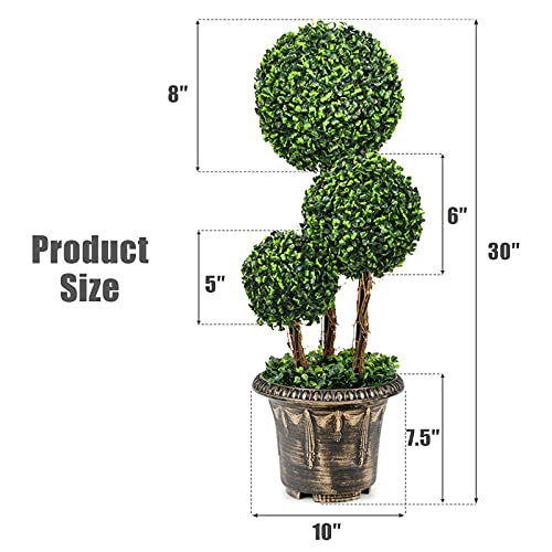 Goplus 2.5 Ft Artificial Boxwood Topiary Tree, 2 Pack Fake Greenery Plants Triple Ball Tree, Leaves & Cement-Filled Plastic Flower Pot Decorative Trees for Home, Office, Indoor and Outdoor Use - size: 2.5 Ft