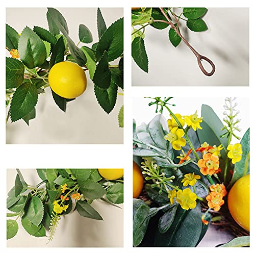 6 Ft Artificial Lemon Garland, Spring Greenery Garland with Lemons and Flowers, Summer Fruit Garlands Wreath for Front Door Wall Table Wedding Decor